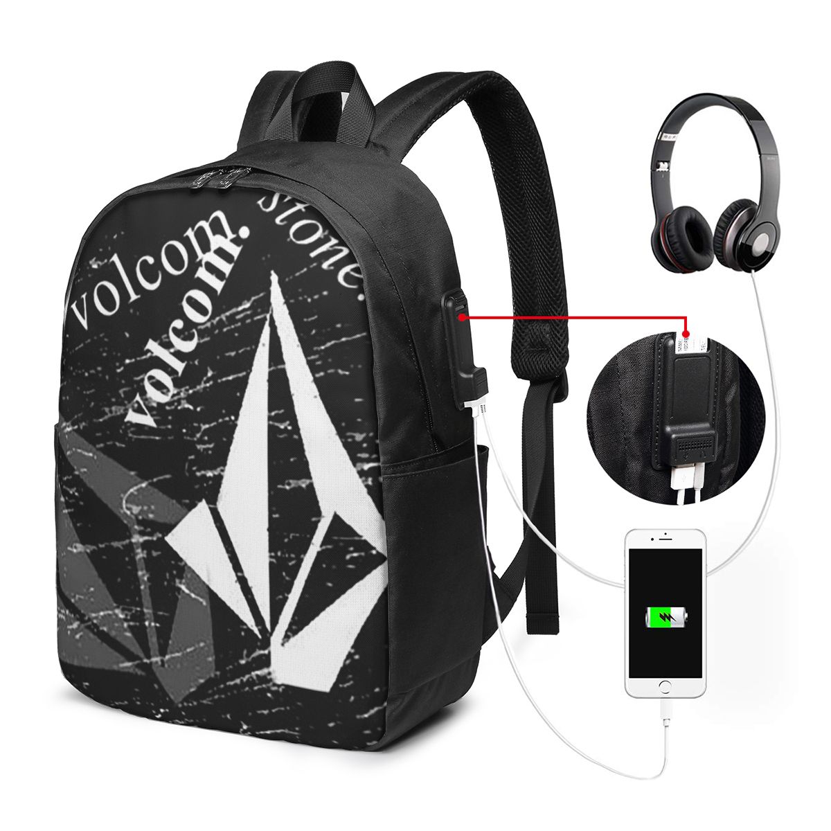 Laptop Bag - Zaino con logo V-Volcom, borsa da