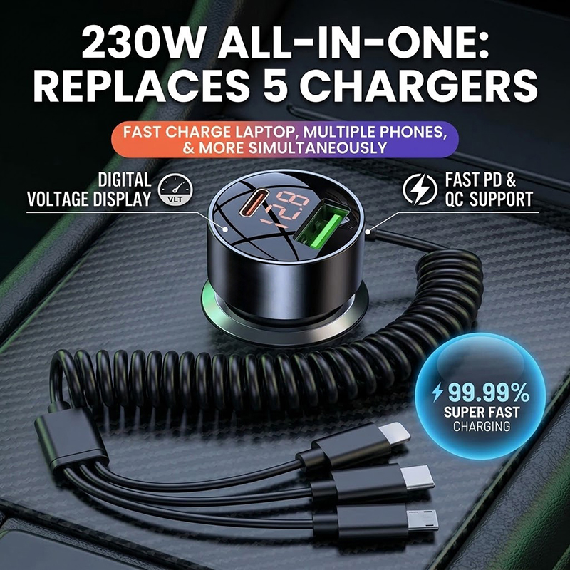 Caricabatterie da auto 3 in 1  - Laptop Charger recensione e prezzo